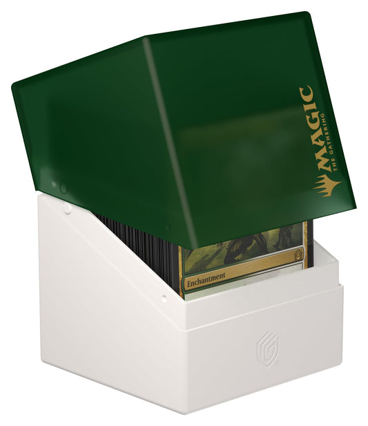 Ultimate Guard Boulder 100+ lid open with cards demonstrates easy access during setup