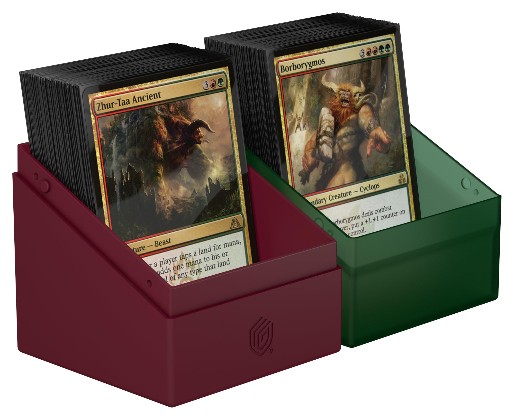Ultimate Guard Boulder 100+ durable rigid box stands securely on a desk.