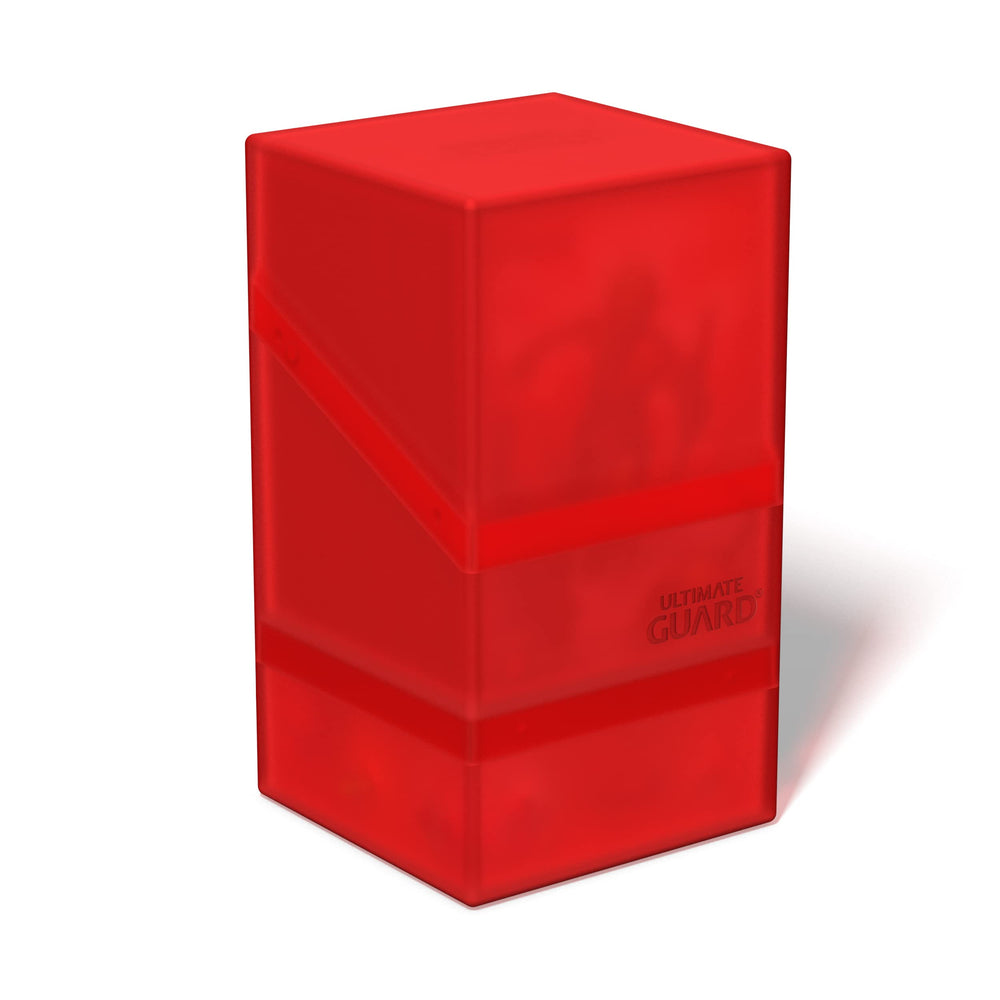Ultimate Guard Boulder'n'Tray 100+ Ruby closed lid secures double-sleeved card transport
