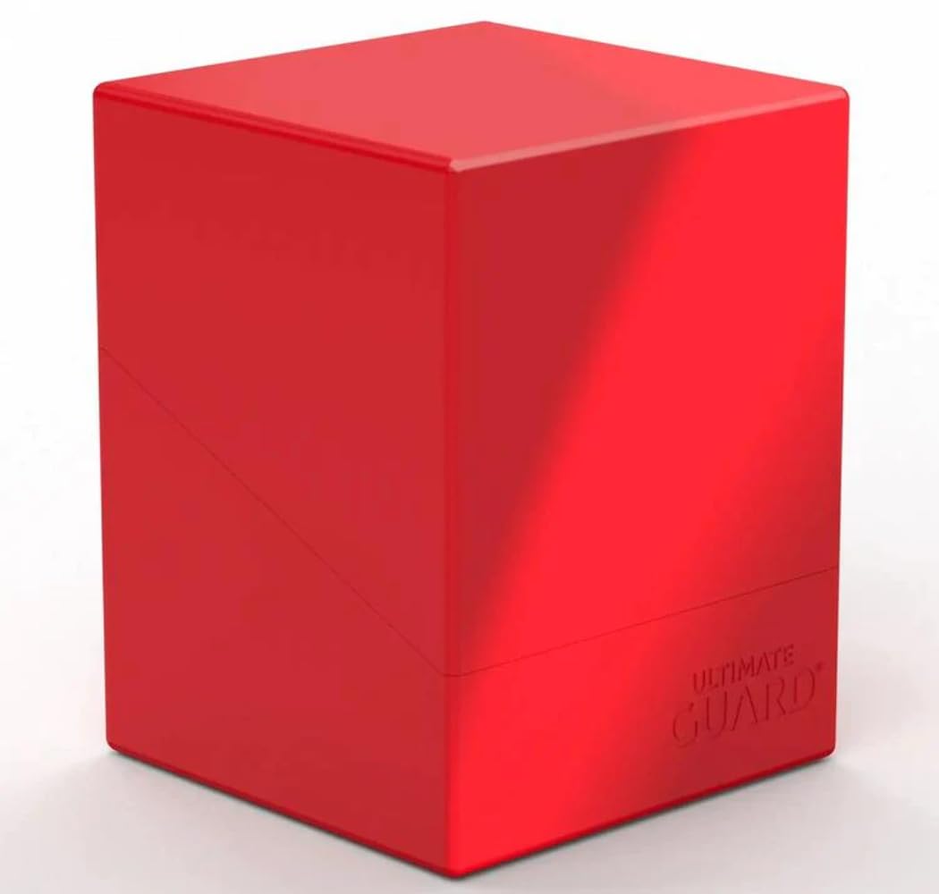 Ultimate Guard Boulder Solid 100+ red deck case, front view, secure storage for double-sleeved cards