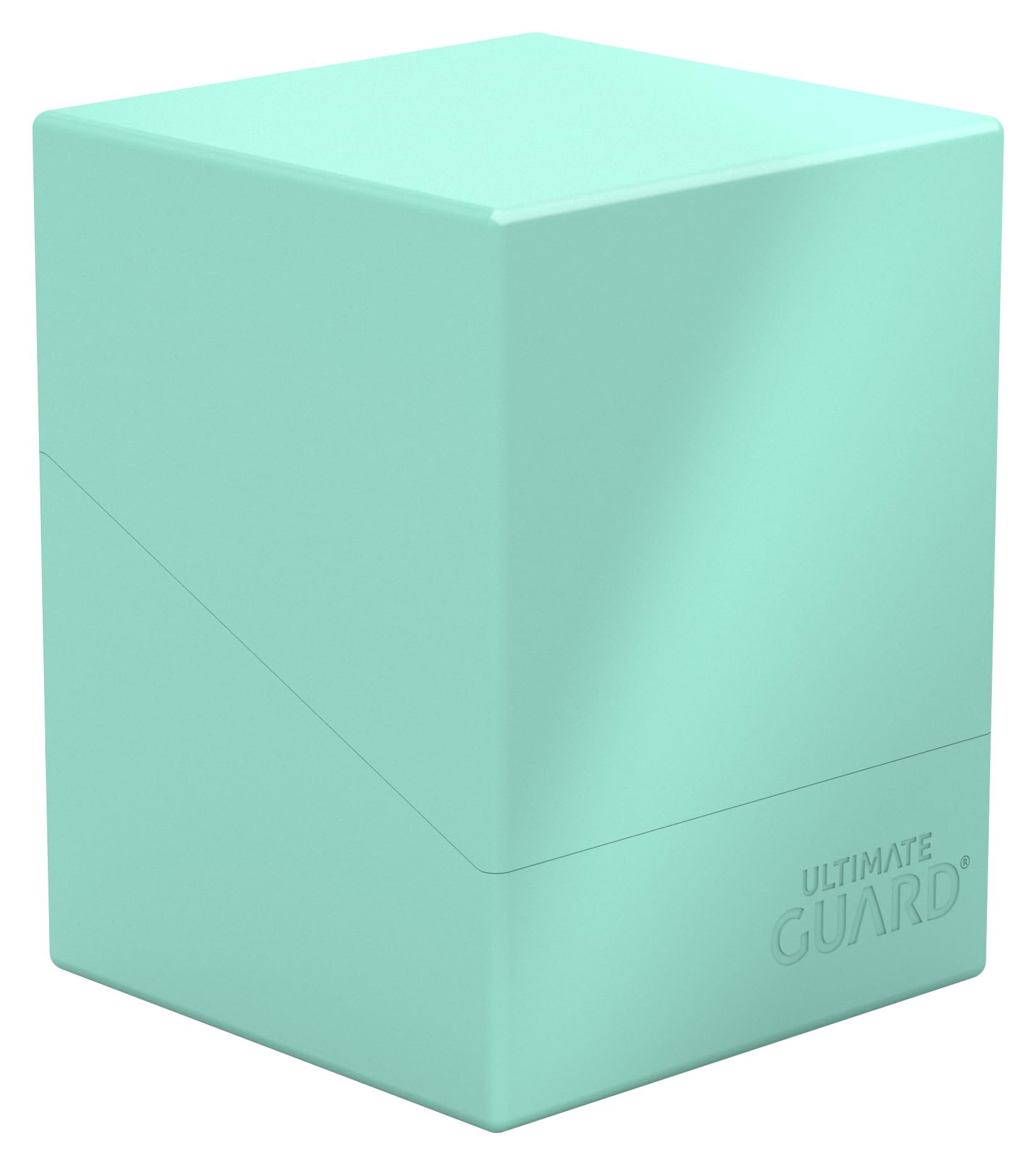 Ultimate Guard Boulder Solid 100+ mint-green front view shows secure card storage