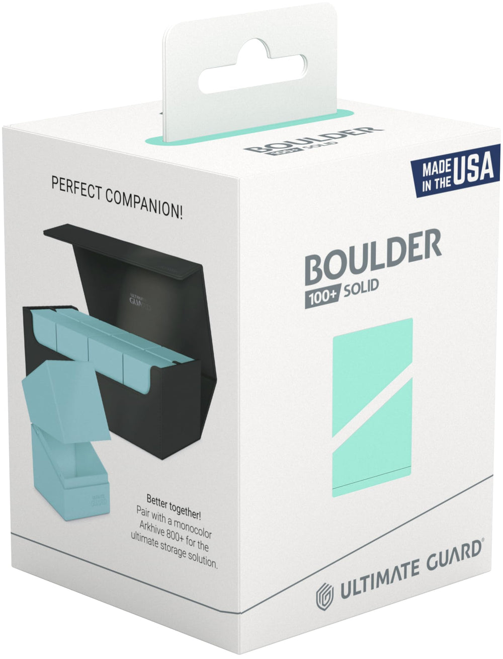 Ultimate Guard Boulder Solid 100+ mint-green interior illustrates sleeve compatibility