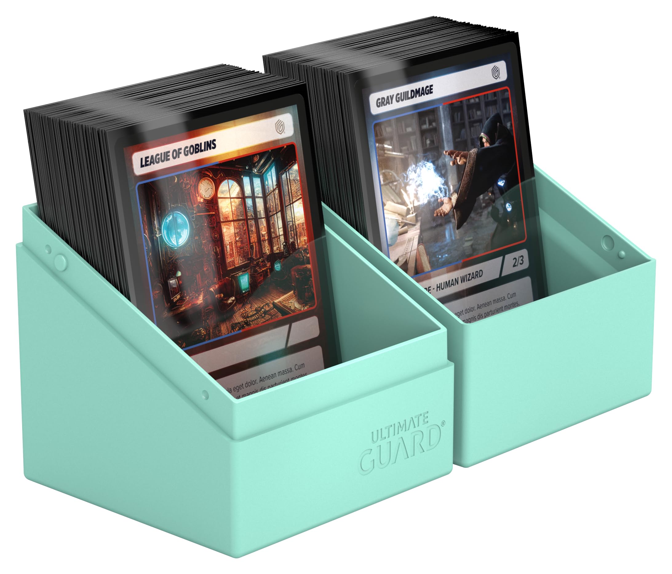Ultimate Guard Boulder Solid 100+ mint-green open lid reveals capacity for decks