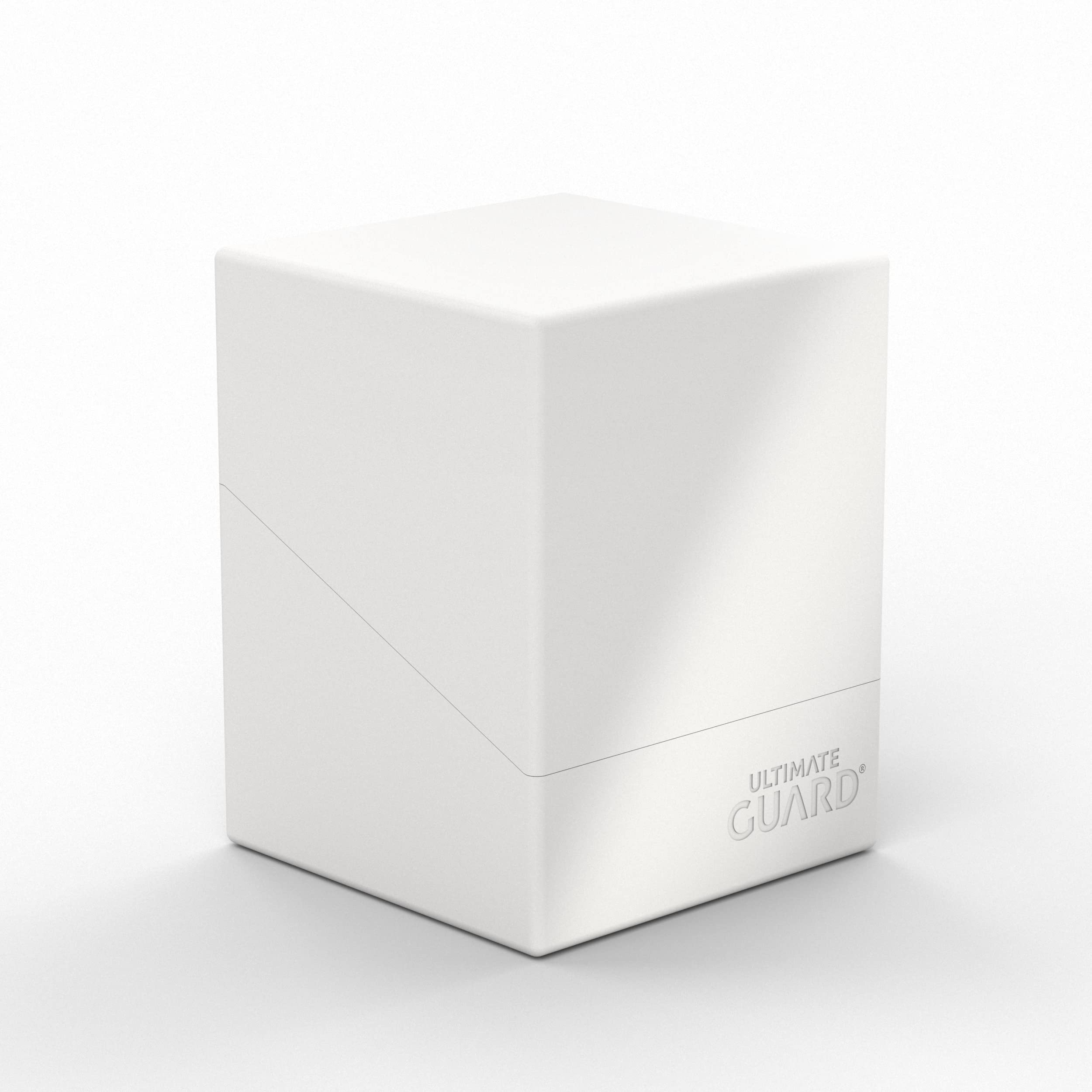 Ultimate Guard Boulder Solid 100+ deck case white front view showing compact card protection
