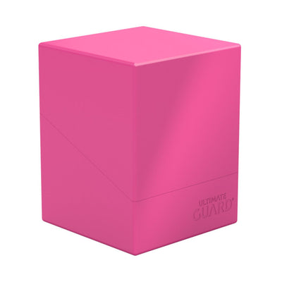 Ultimate Guard Boulder Solid 100+ Neon Pink deck case front view, secure transport for double-sleeved cards.