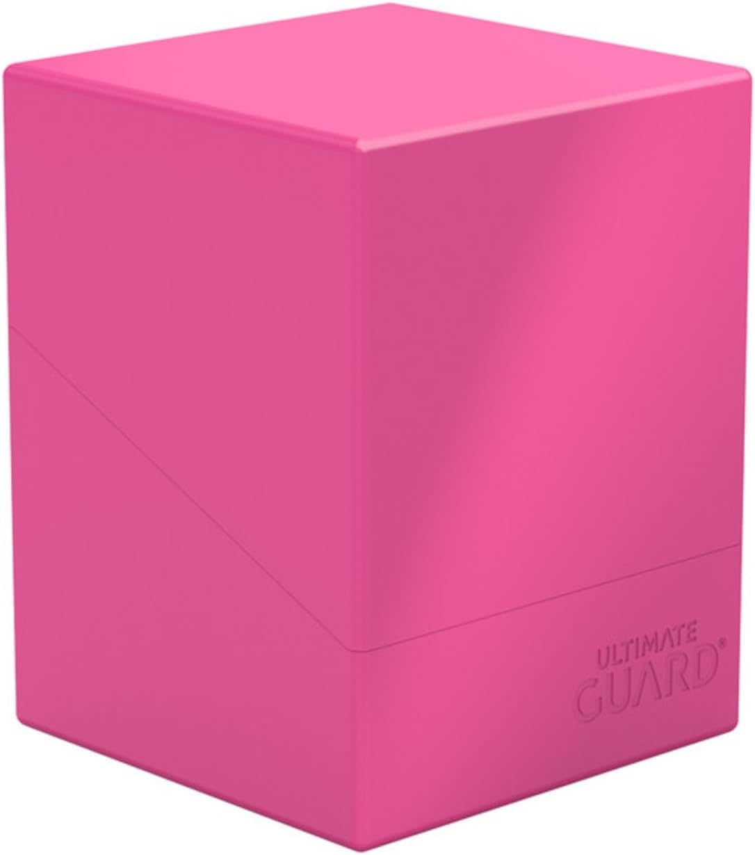 Ultimate Guard Boulder Solid 100+ Neon Pink deck case in use with 100 double-sleeved cards.