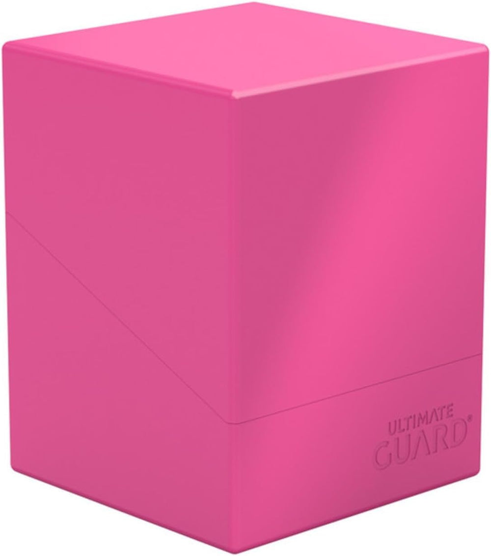 Ultimate Guard Boulder Solid 100+ Neon Pink deck case in use with 100 double-sleeved cards.
