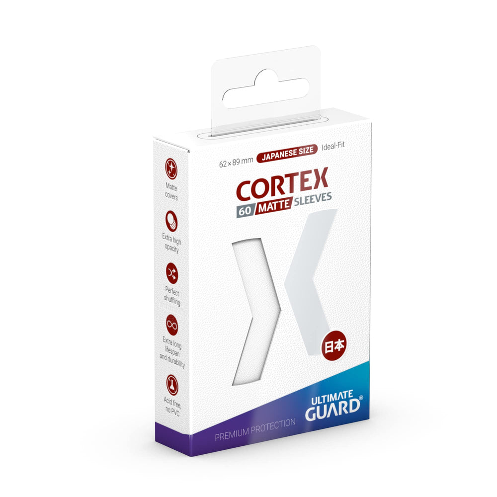 Ultimate Guard Cortex outer sleeve with white back conceals card back art for privacy.
