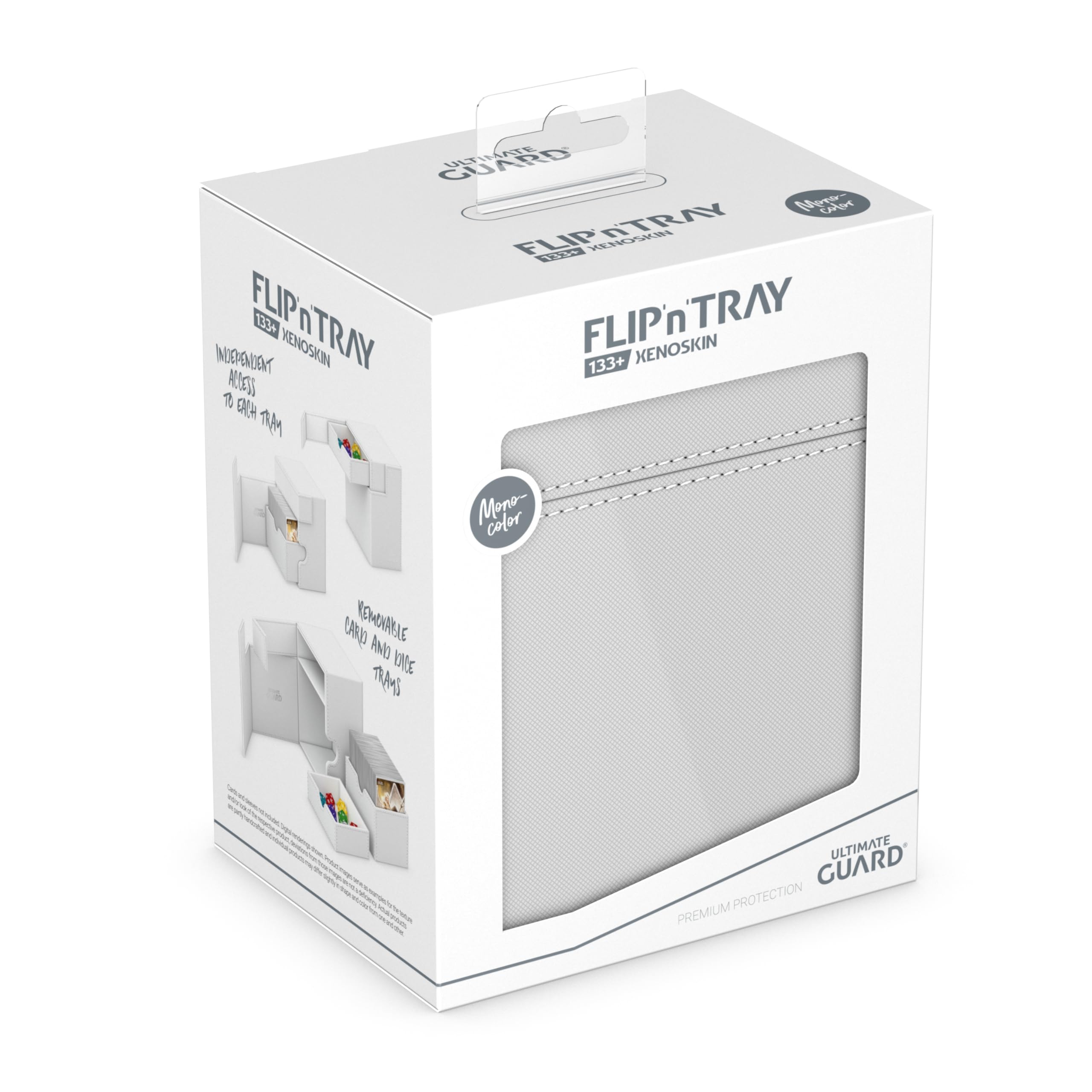 Ultimate Guard Flip'n'Tray 133+ white finish complements a clean display.