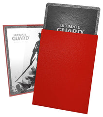 Ultimate Guard Katana sleeves with red back, ready for tournament play