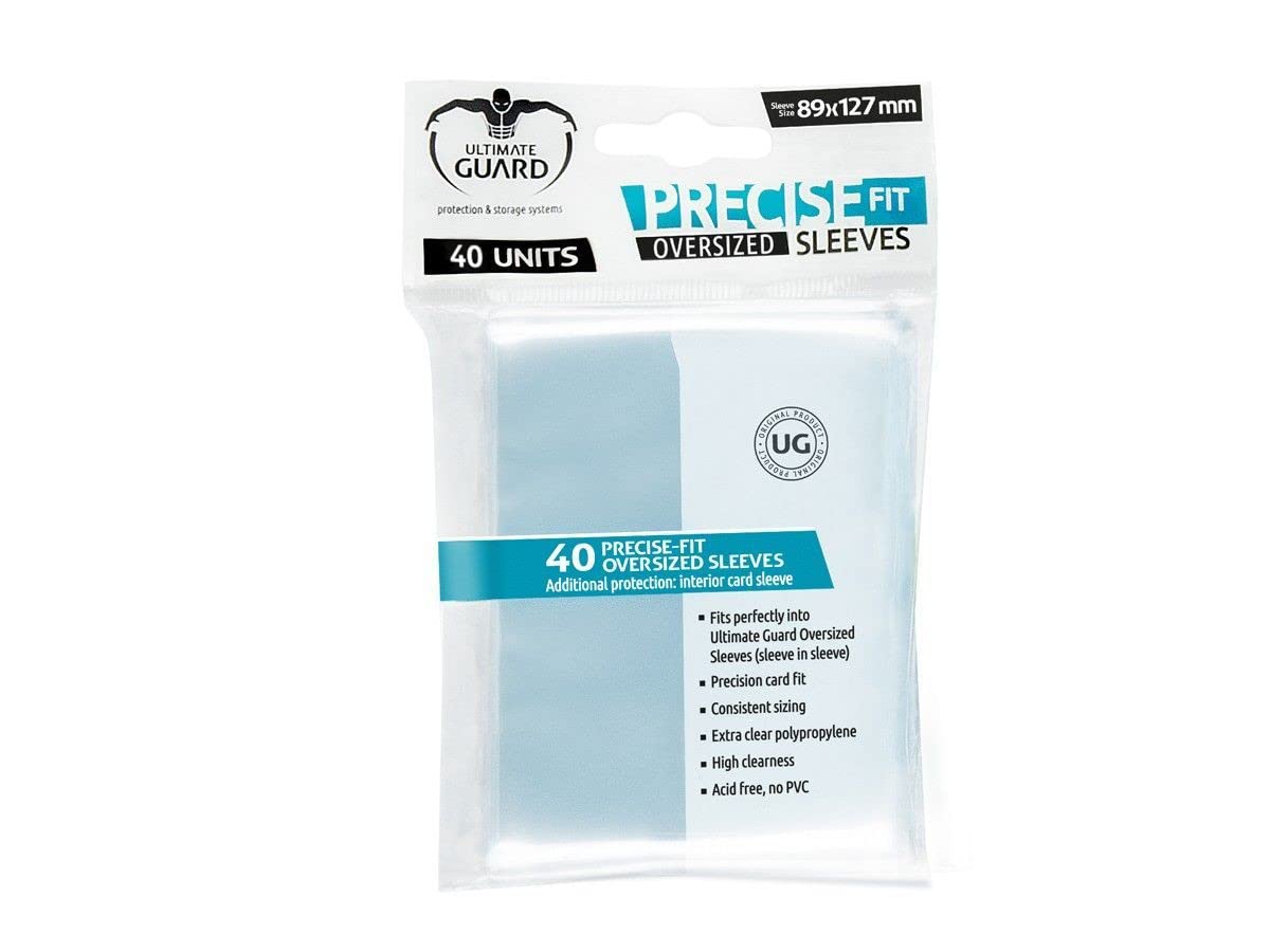 Ultimate Guard Precise Fit Oversized Card Sleeves front view for crystal-clear protection.