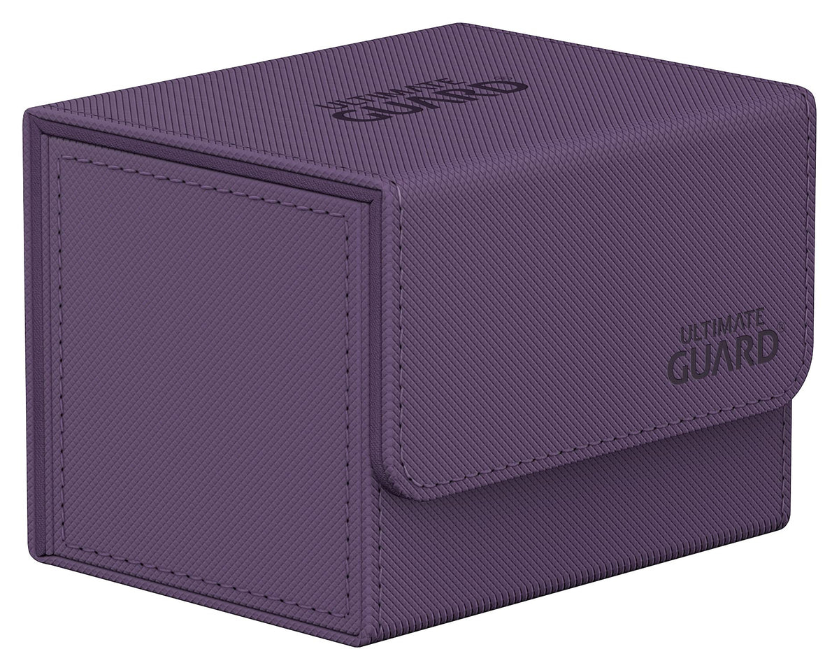 Ultimate Guard Sidewinder 100+ deck box with purple magnetic closure for secure transport.