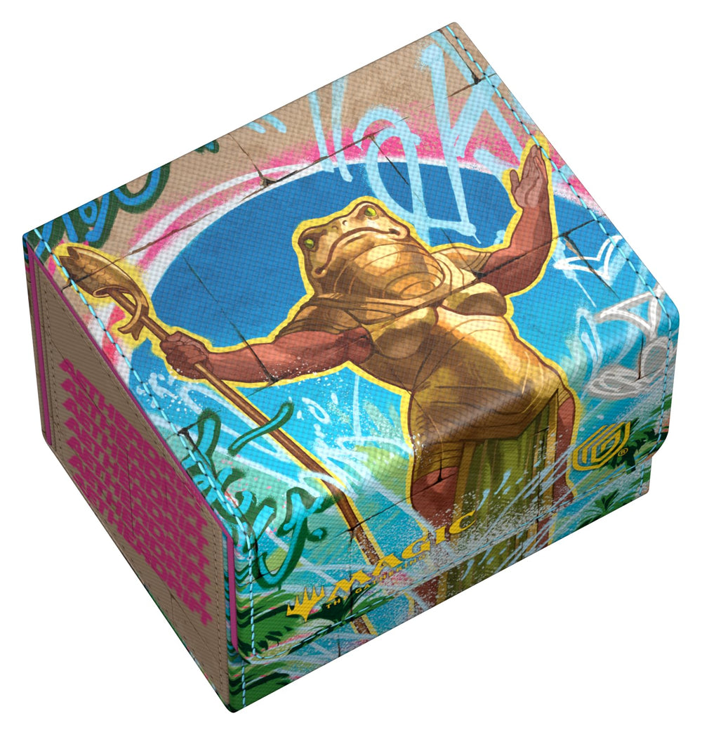 Open lid of Sidewinder 100+ revealing roomy sleeve capacity for MTG decks.