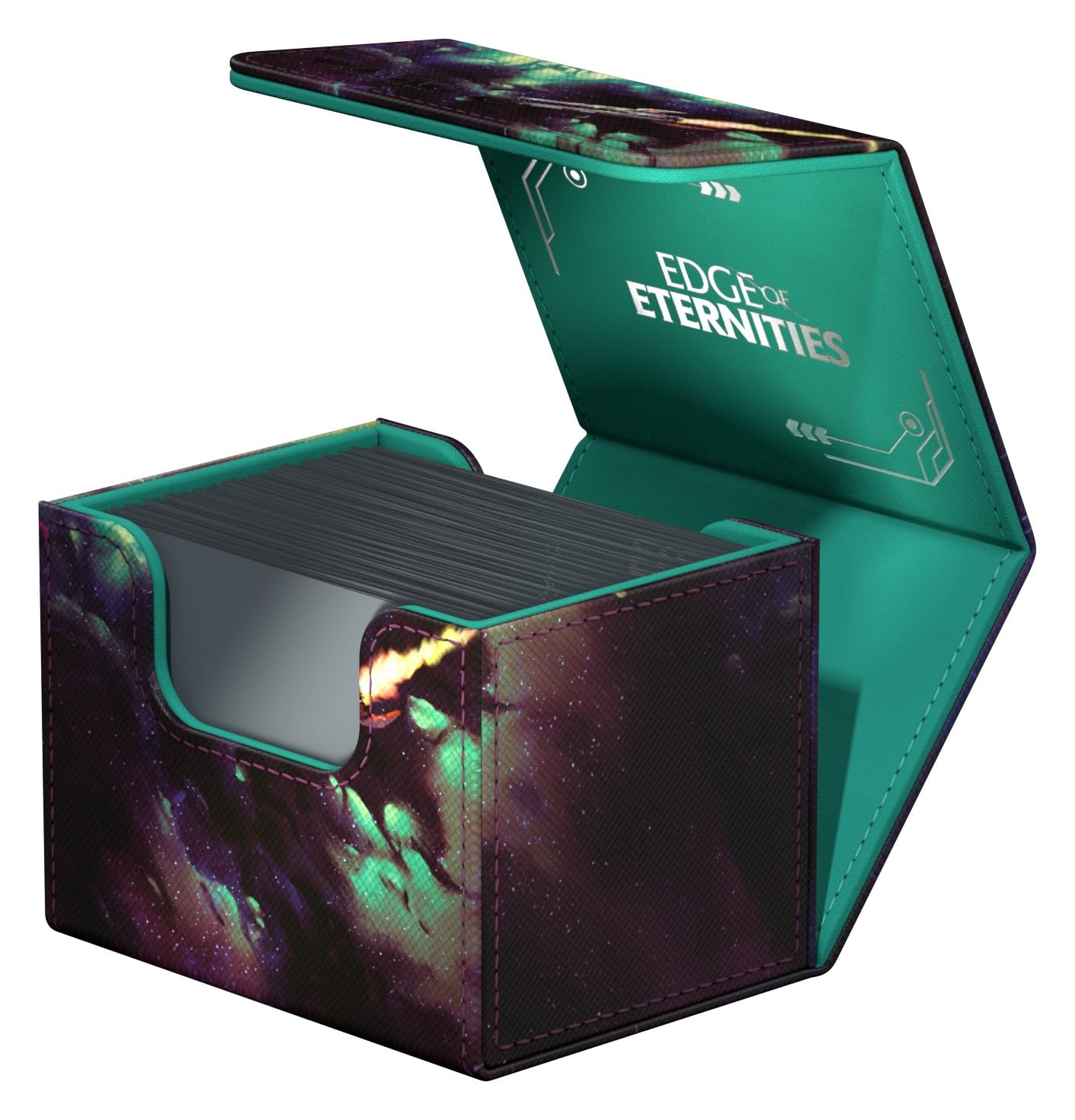 Ultimate Guard Sidewinder 100+ Xenoskin deck case capacity holding 100 double-sleeved cards.