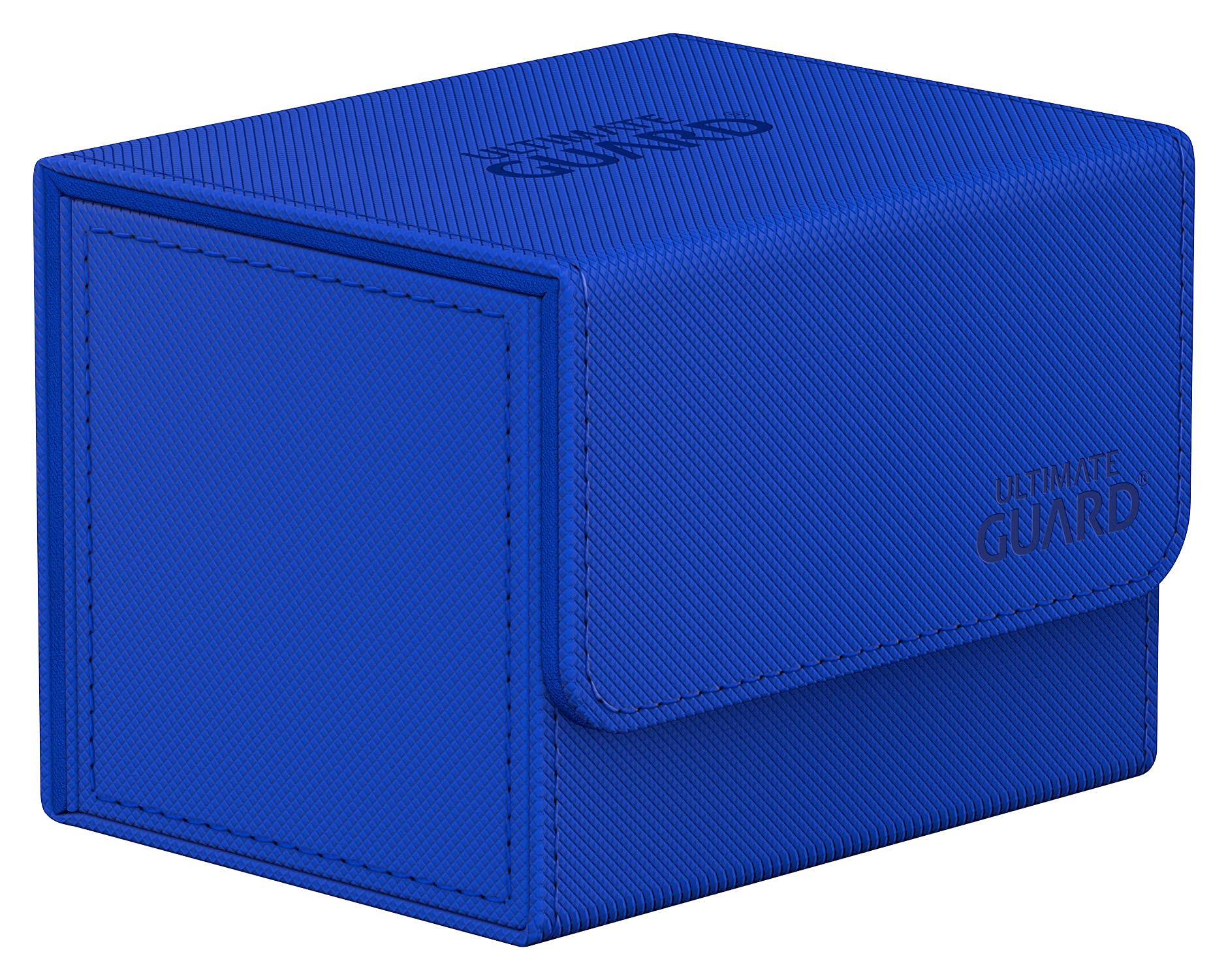 Ultimate Guard Sidewinder blue compact deck box keeps your 100 double-sleeved cards organized for travel.