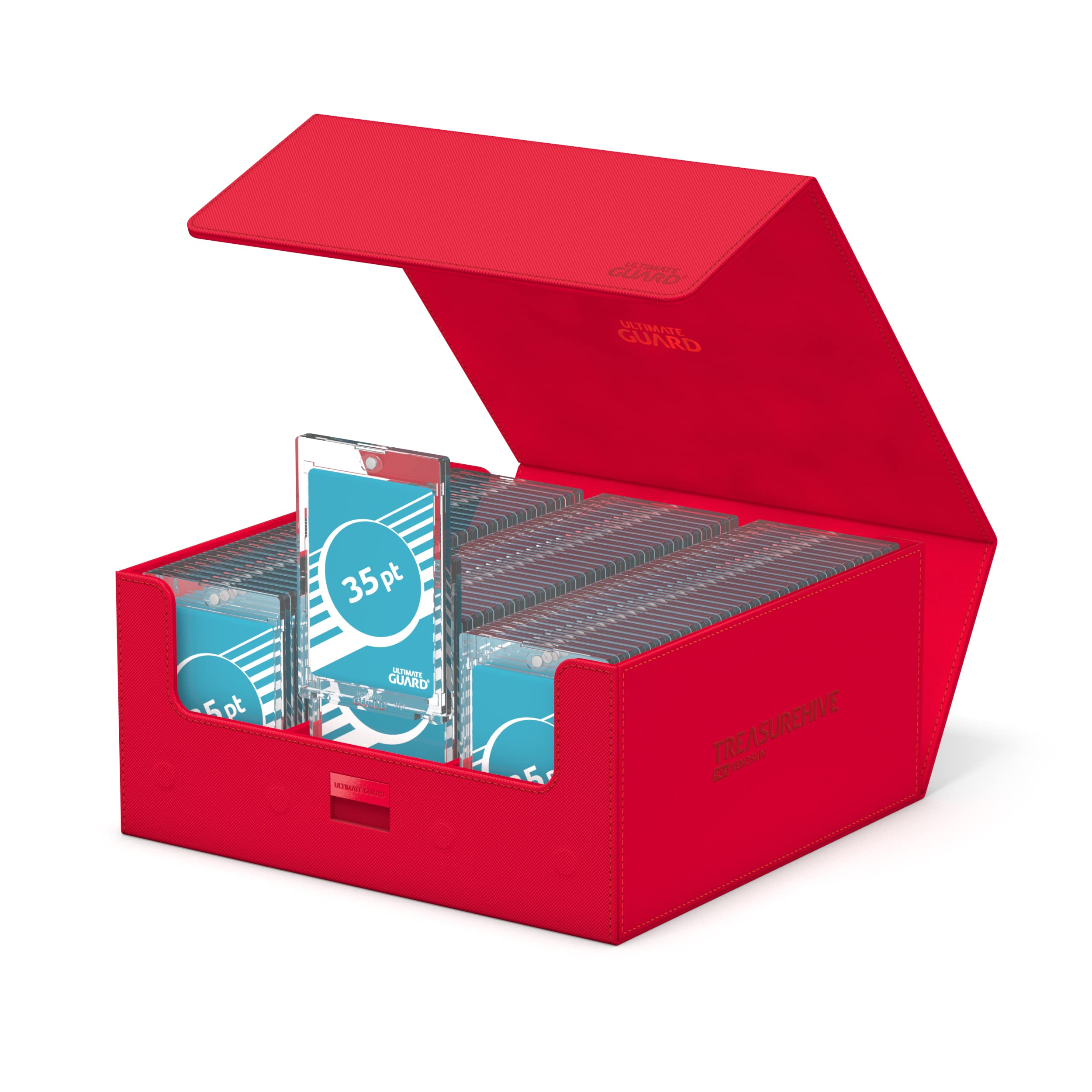 Close-up of red Treasurehive exterior highlighting XenoSkin durability