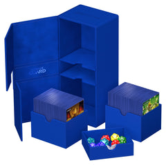 Ultimate Guard Twin Flip-n-Tray 266+ blue microfiber lining protects cards.