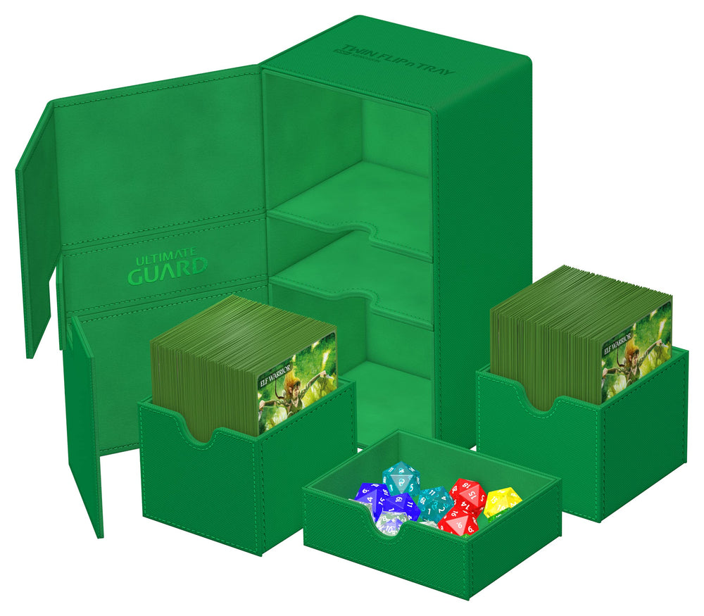 Ultimate Guard Twin Flip'n'Tray 200+ magnetic-closure keeps contents secure during travel.