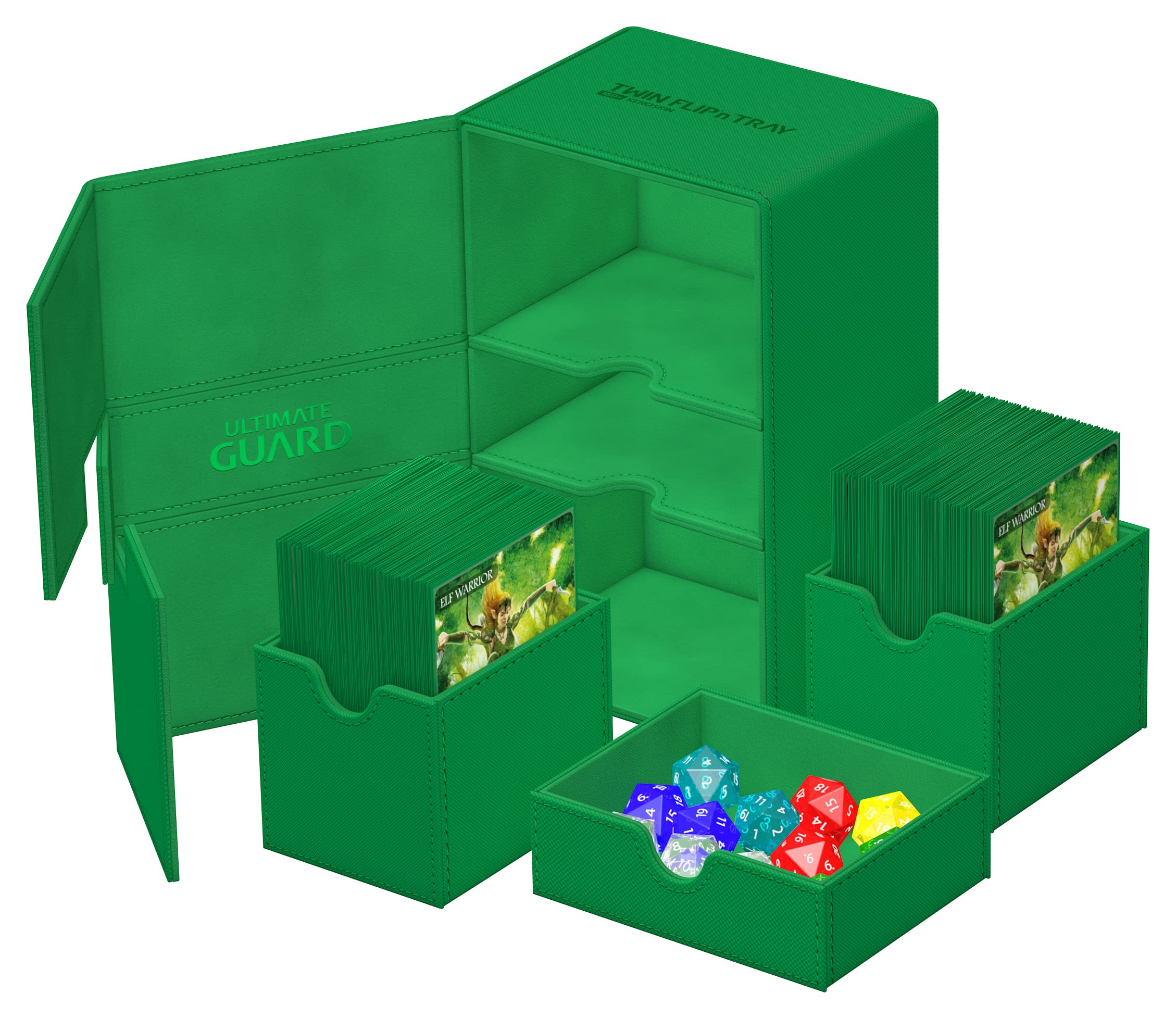 Ultimate Guard Twin Flip'n'Tray 160+ microfiber lining cushions cards and prevents scratches.