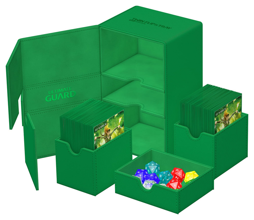 Ultimate Guard Twin Flip'n'Tray 160+ microfiber lining cushions cards and prevents scratches.