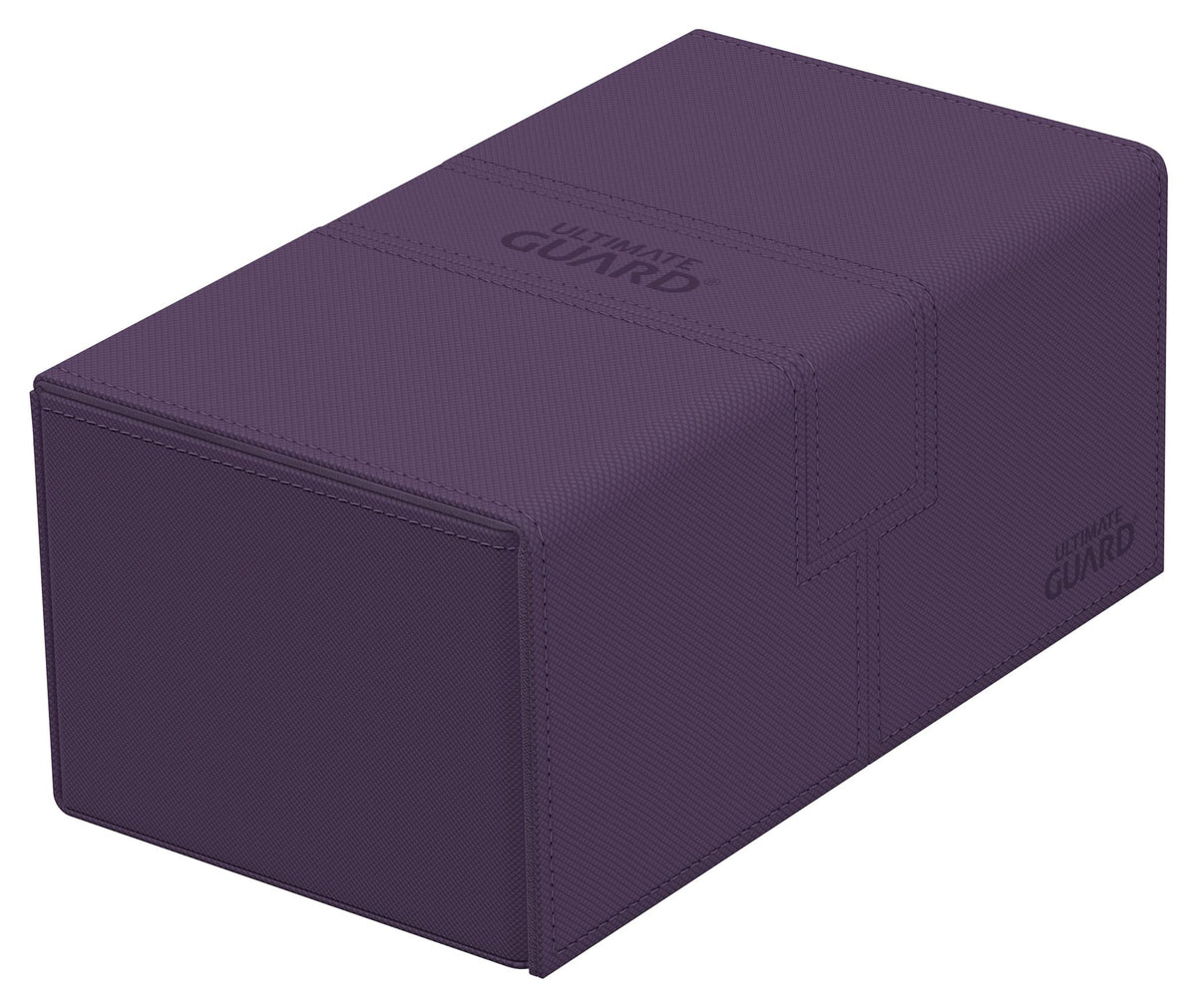 Ultimate Guard Twin Flip'n'Tray 200+ purple front view for organized card storage.