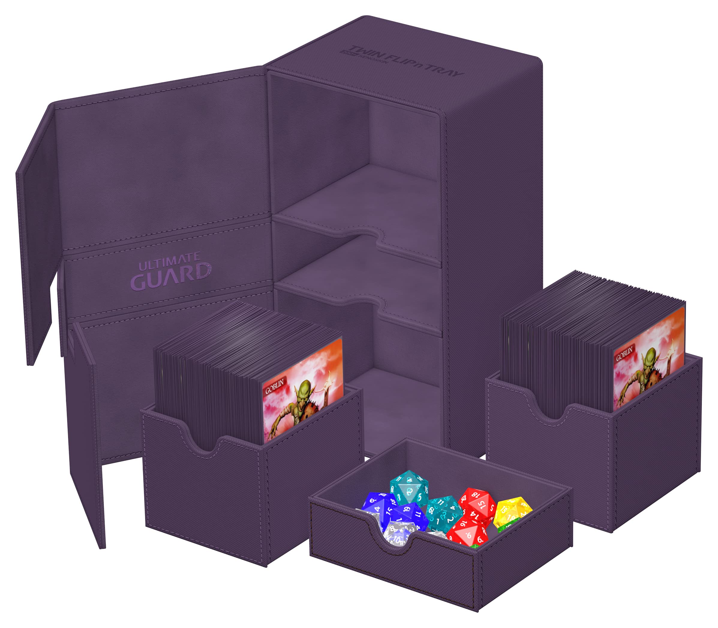 Ultimate Guard Twin Flip'n'Tray 200+ magnetic-closure keeps contents secure during transport.