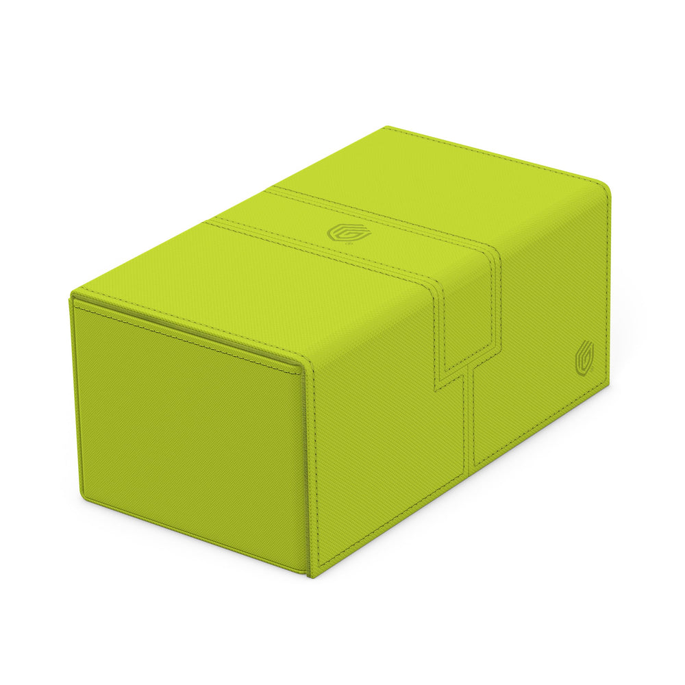 Ultimate Guard Twin Flip'n'Tray 200+ Xenoskin Lime, front view, durable travel-ready case.