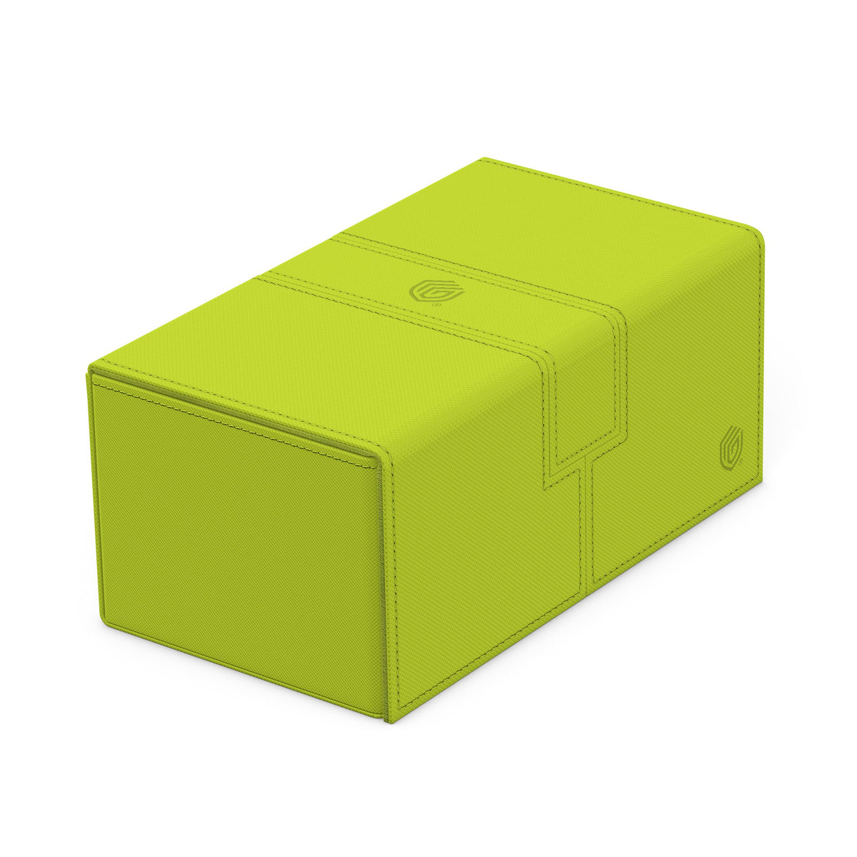 Ultimate Guard Twin Flip'n'Tray 200+ Xenoskin Lime, front view, durable travel-ready case.