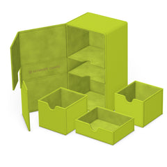 Ultimate Guard Twin Flip'n'Tray 200+ Xenoskin Lime, microfiber interior protects sleeves.