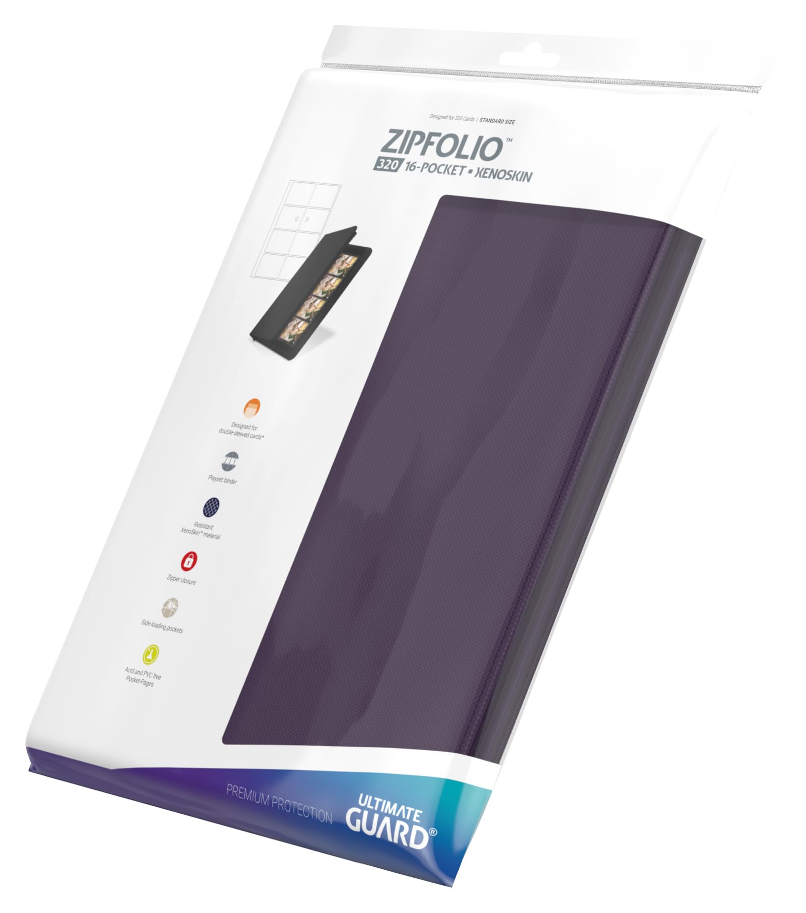 Ultimate Guard Zipfolio 320 purple ensures secure transport with a sturdy zipper
