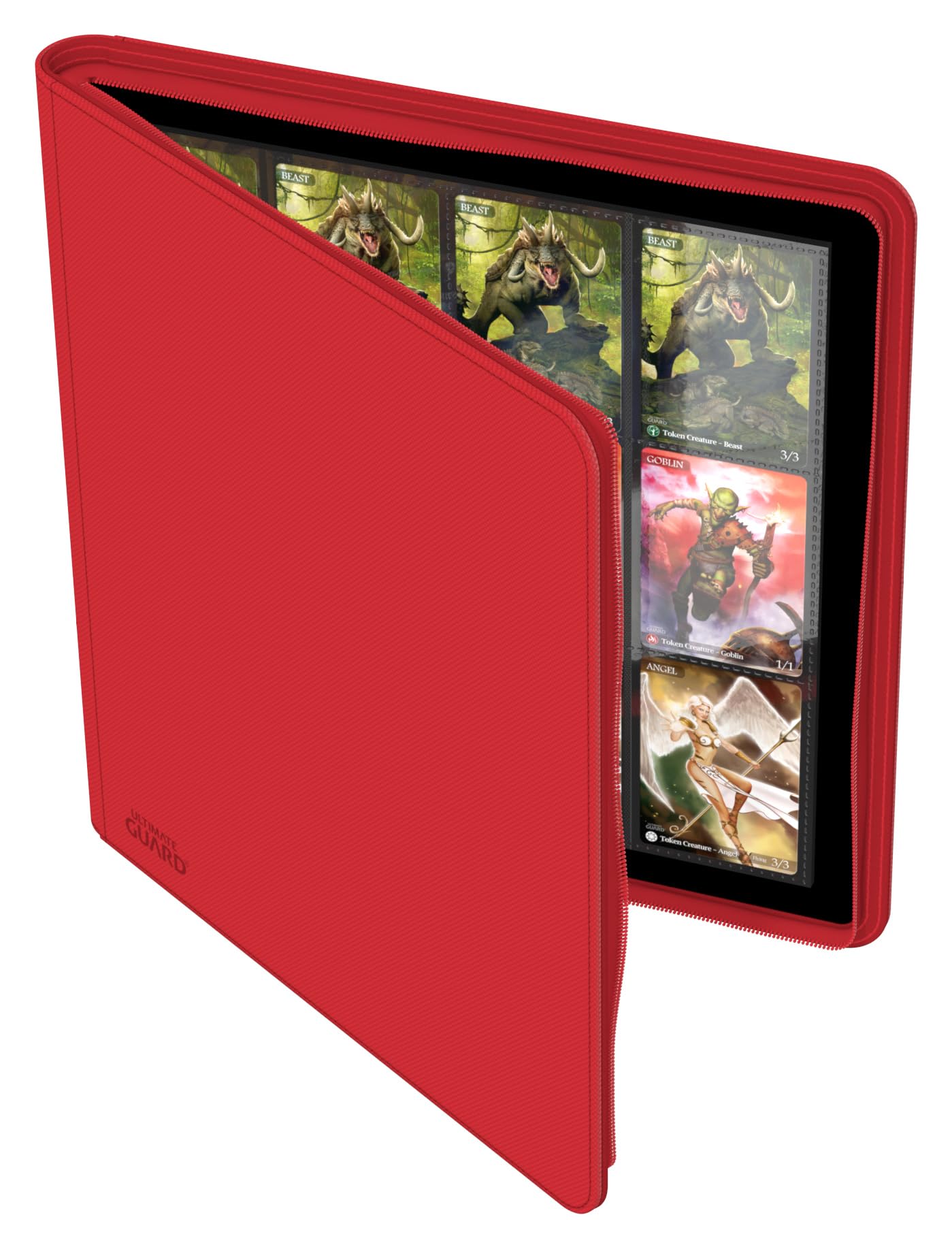 Ultimate Guard Zipfolio 480 Quadrow Red compact internal layout keeps cards organized.