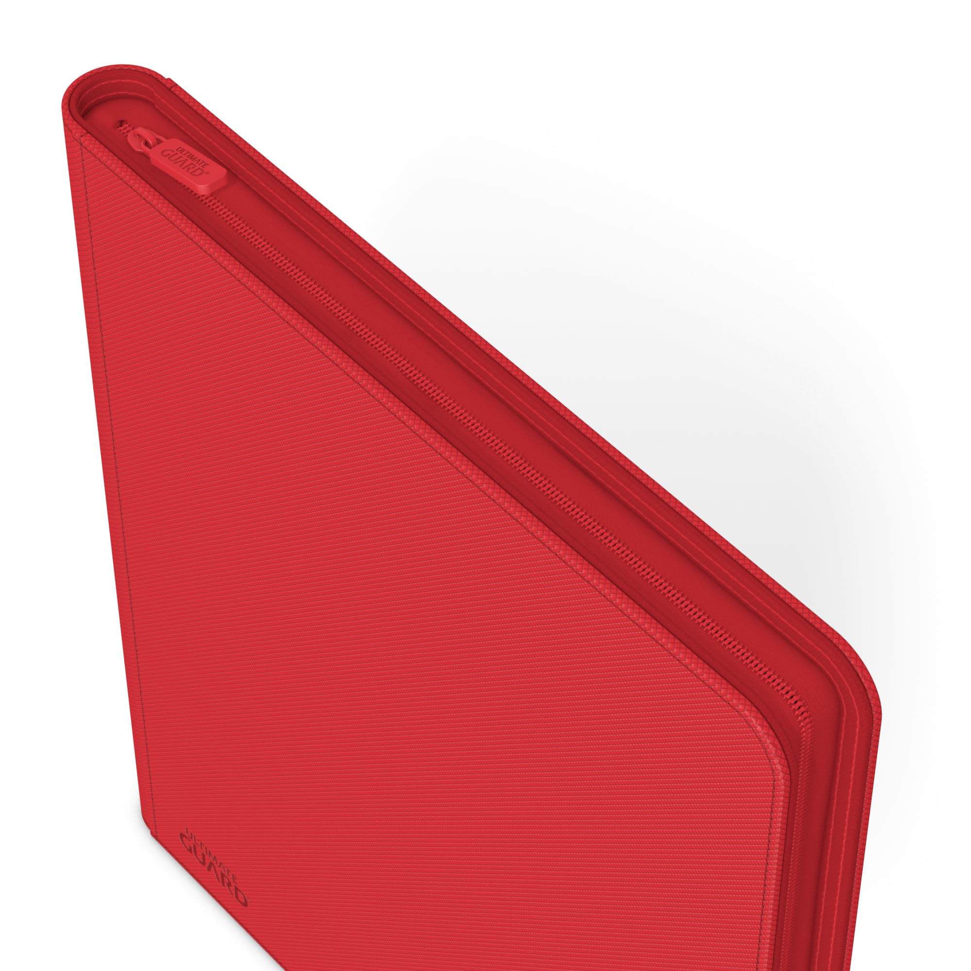 Ultimate Guard Zipfolio 480 Quadrow Red XenoSkin cover resists wear during handling.