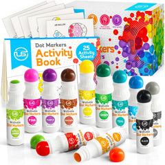 Ultimate Stationery dot markers in 12 colors for toddlers, vibrant dots with mess-free coloring.