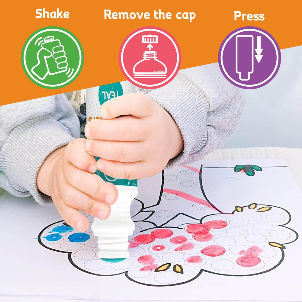Ultimate Stationery toddler art dot coloring closeup emphasizing safe materials for children.