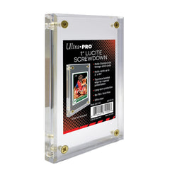 Ultra PRO 1-inch thick lucite screwdown display secures 2.5 x 3.5 inch cards for archival-style presentation