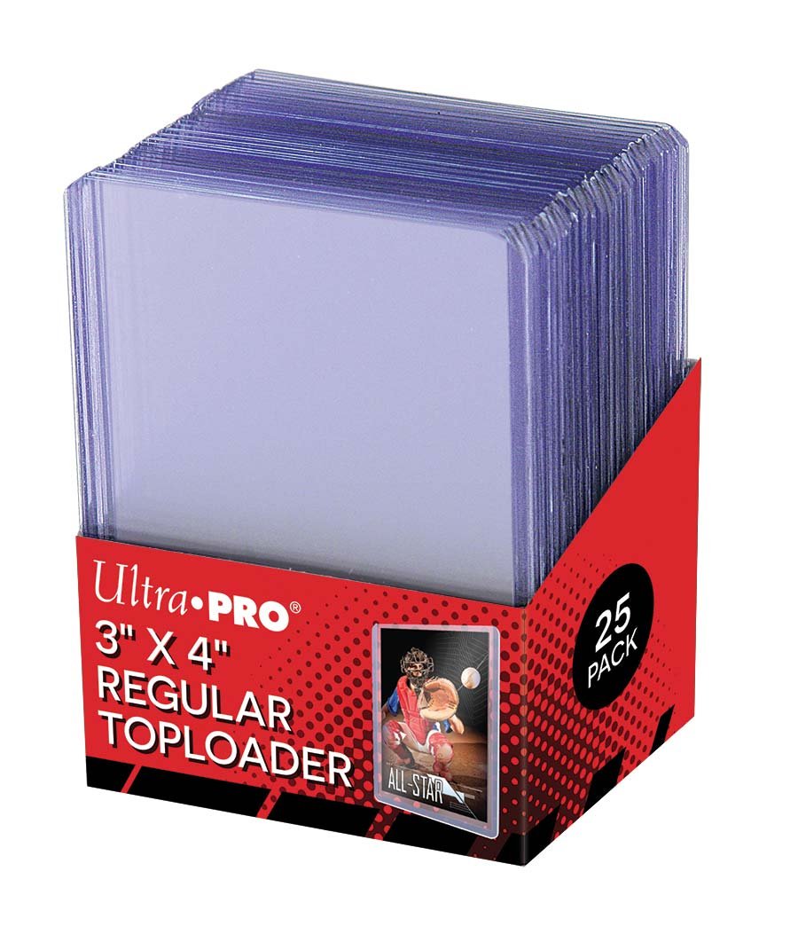 Ultra PRO 25-pack 3x4 top loader protects baseball cards during storage and display.