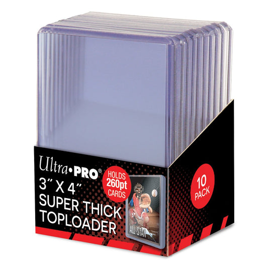 Ultra Pro 260pt toploader clear pack protects standard-size cards.