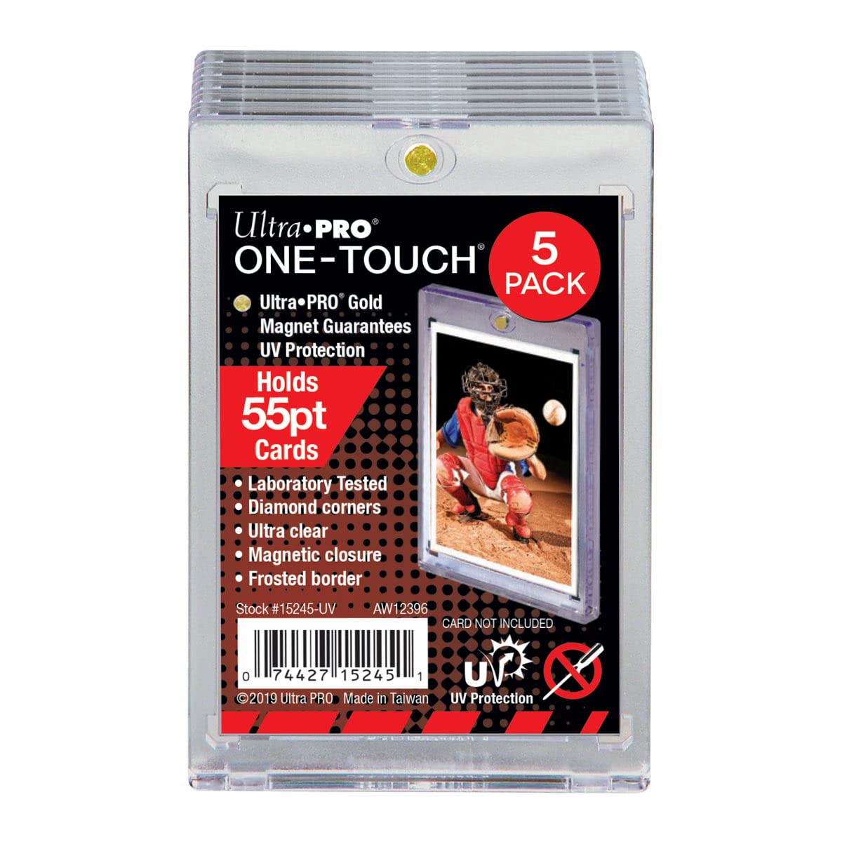 Ultra Pro 55pt UV One-Touch holder displaying cards with UV protection.