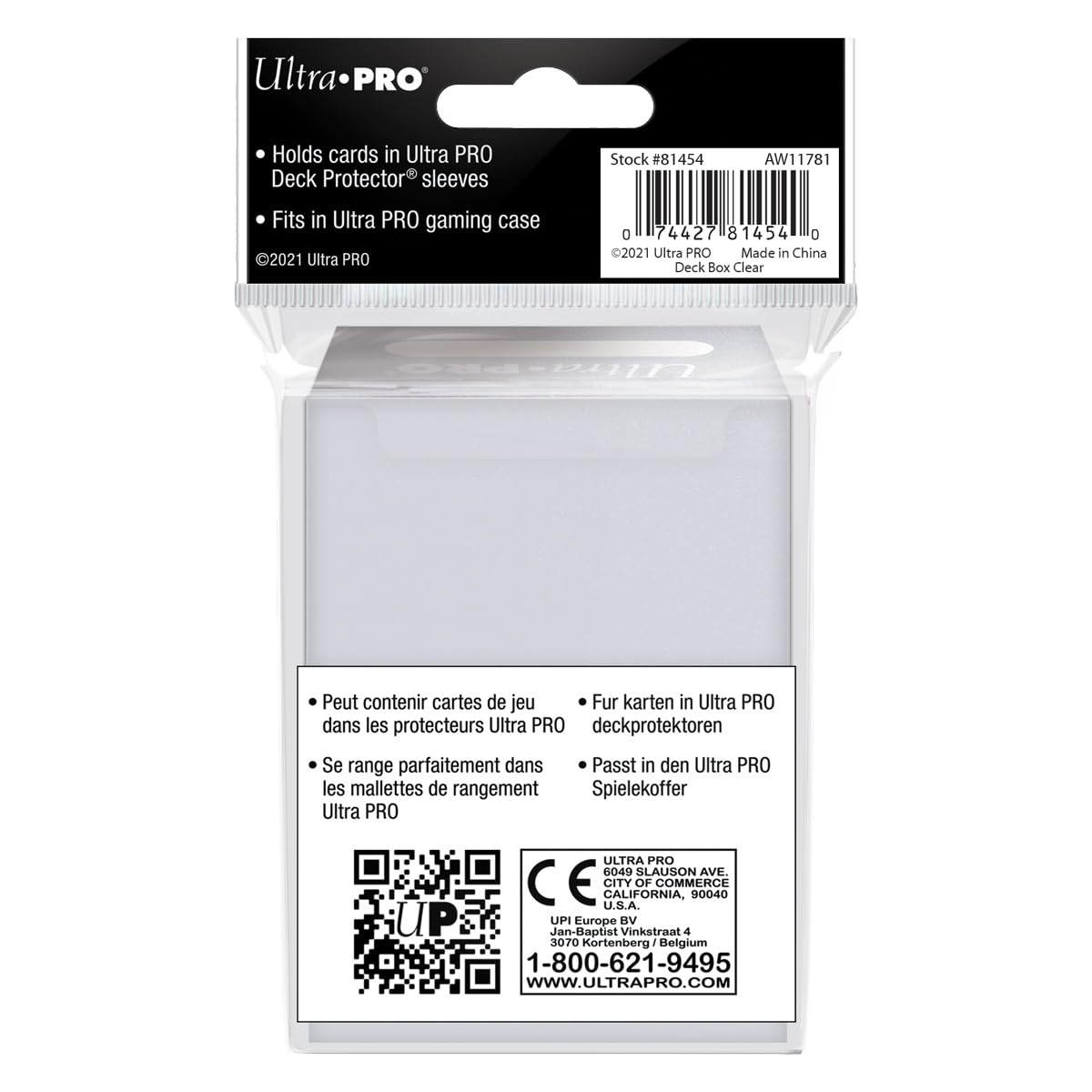 Ultra PRO 80-card deck box clear lid-open, easy access for quick deck setup.