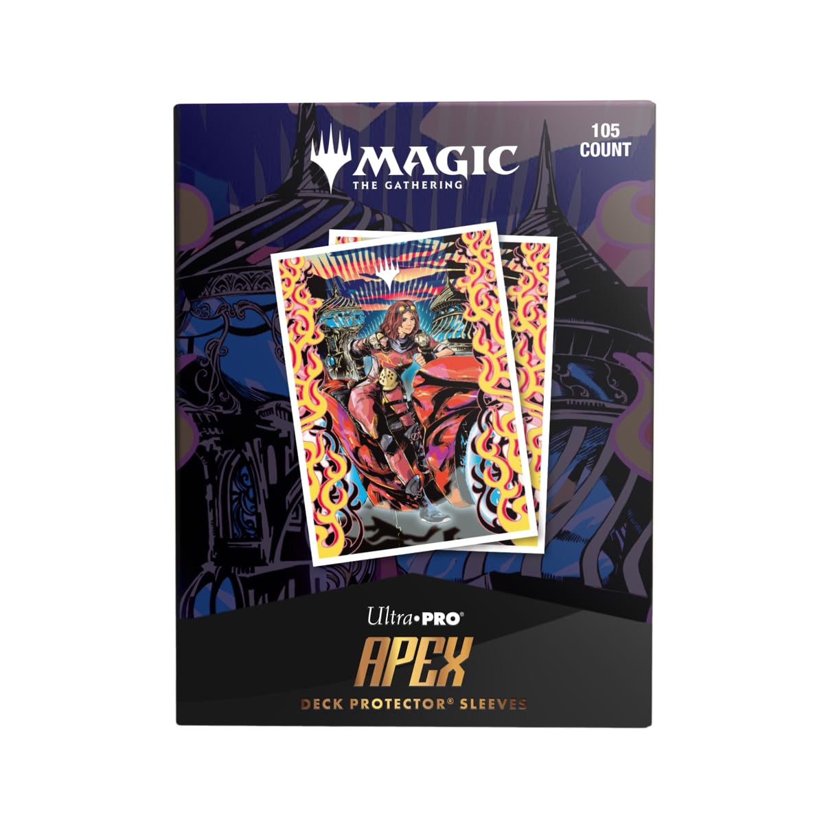 Ultra Pro Aetherdrift Chandra Spark Hunter sleeves front view; glossy foil-friendly protection.