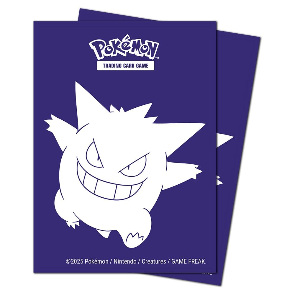 Ultra PRO Apex Gengar textured-back sleeves protect standard-size Pokemon cards during play.