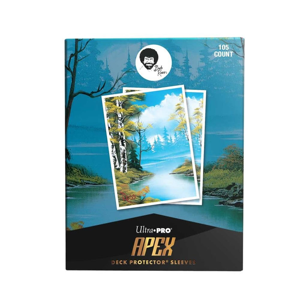 Ultra PRO Bob Ross Lakeside Path Apex sleeves protect standard-size cards while showcasing vibrant artwork.