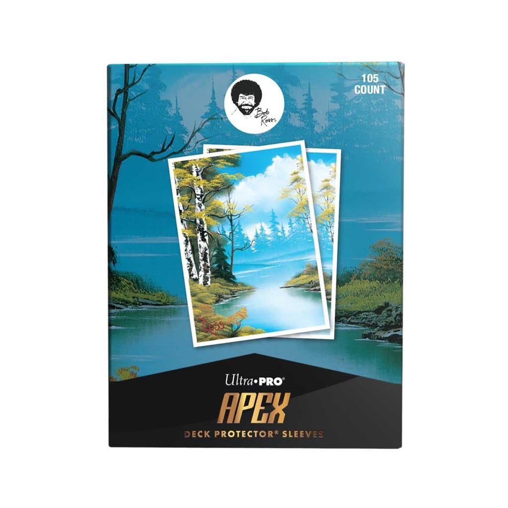 Ultra PRO Bob Ross Lakeside Path Apex sleeves protect standard-size cards while showcasing vibrant artwork.