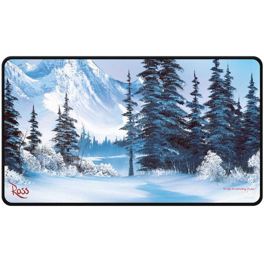 Ultra Pro Bob Ross Winter Paradise playmat front view protects cards during tabletop play