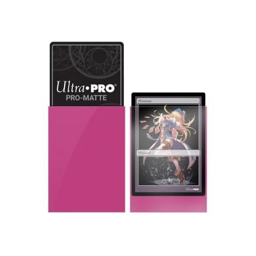 Ultra Pro Bright Pink Pro-Matte small deck sleeves back view shows 60-pack and protective matte finish