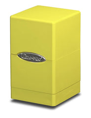 Ultra Pro Bright Yellow Satin Tower Box top view, premium satin finish and card storage
