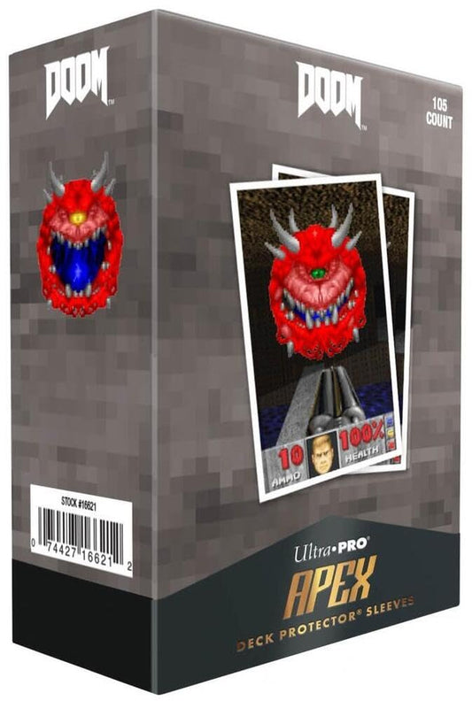 Ultra Pro Cacodemon APEX sleeve with vibrant artwork protecting standard-size cards