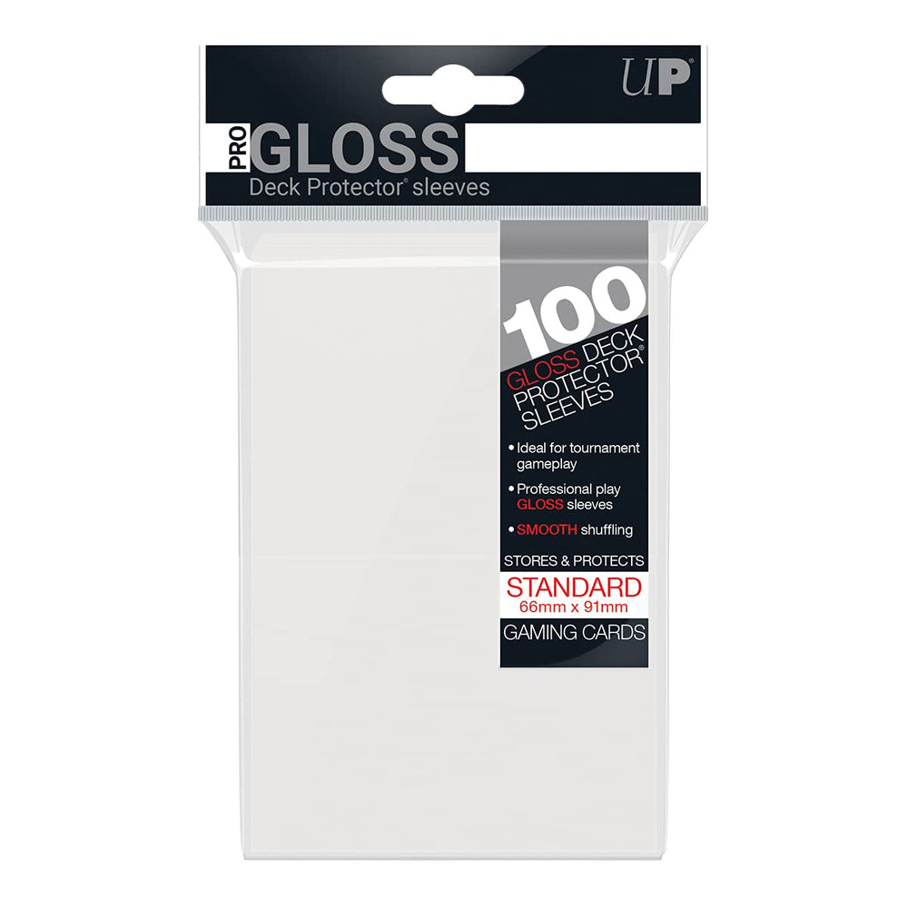 Ultra Pro clear deck protectors 100-pack stacked for easy sleeving and protection.
