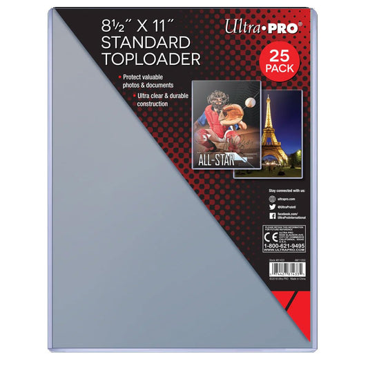 Ultra Pro Clear Toploader protects cards and photos up to 8-1/2 x 11 inches.