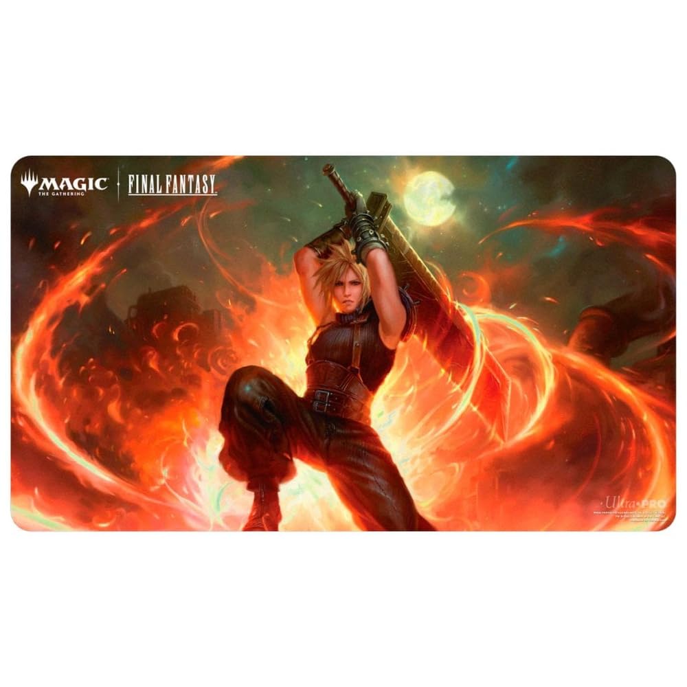 Ultra PRO Cloud Midgar Mercenary playmat with exclusive Final Fantasy art, protects cards and stabilizes your desk.